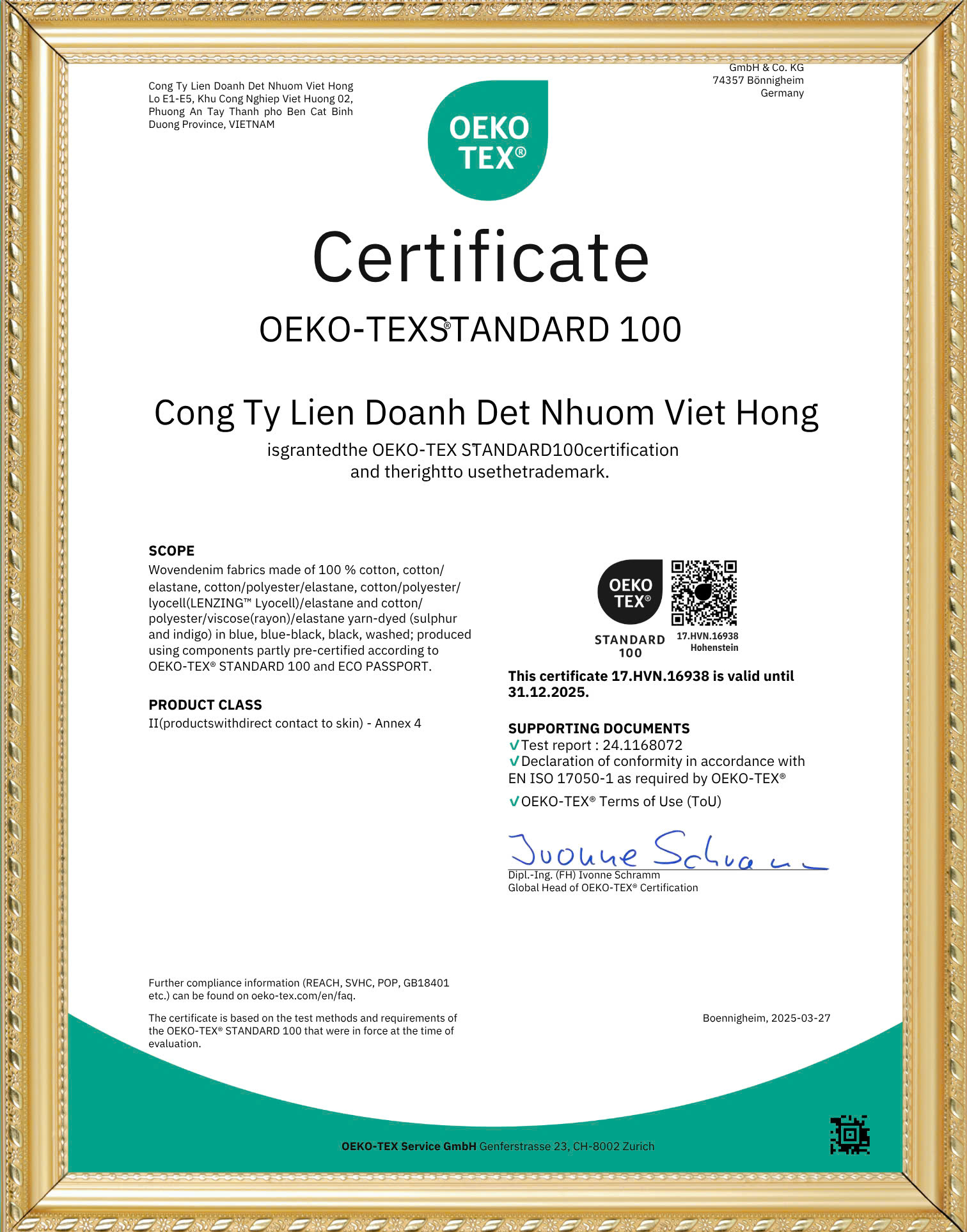 CHỨNG NHẬN OEKO-TEX Standard 100